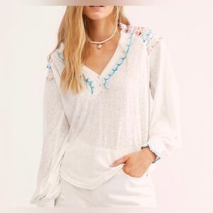 Free People embroidered long sleeve top size large